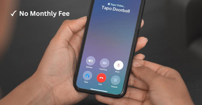 Shows Tapo Doorbell App is included without monthly fees.
